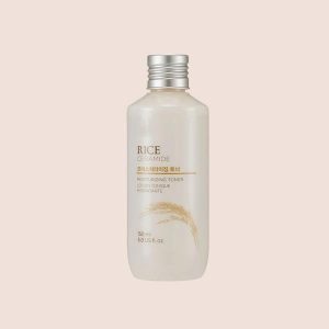 The Face Shop Rice & Ceramide Moisturizing Toner with rice extract, rice bran oil, and ceramide for hydration and brightening