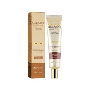 3W Clinic Collagen & Luxury Gold Premium Eye Cream in a jar showing its luxurious texture.