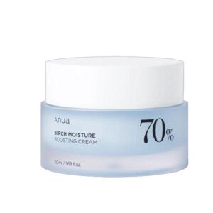 Anua Birch 70 Moisture Boosting Cream in a jar with a green background.