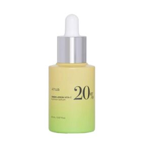 Anua Green Lemon Vita C 20% Blemish Serum showing the packaging and product details.