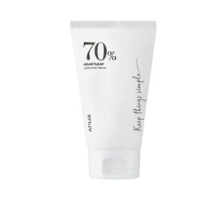 Anua Heartleaf 70% Soothing Cream in a jar showing the product texture.