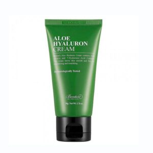 Benton Aloe Hyaluron Cream in a jar with a green background