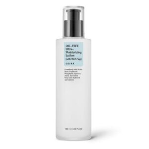 Cosrx Oil Free Ultra Moisturizing Lotion with Birch Sap 100ml bottle on a clean background.