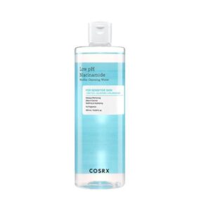 COSRX Low Ph Niacinamide Micellar Cleansing Water 400ml bottle on a minimalistic background.