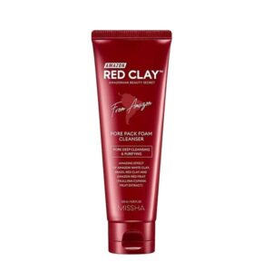 MIssha Amazon Red Clay™ Pore Pack Foam Cleanser bottle on a clean surface.