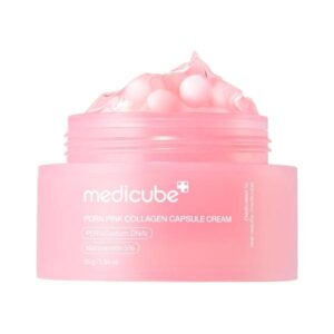 Medicube PDRN Pink Collagen Capsule Cream in a jar with capsules visible