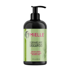 Mielle Rosemary Mint Strengthening Shampoo bottle on display