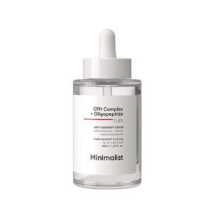 Minimalist CPH Complex + Oligopeptide 0.8% Anti-Dandruff Serum 50ml bottle on a neutral background.