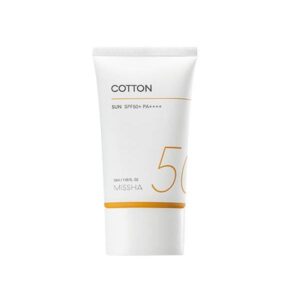 Missha All Around Safe Block Cotton Sun SPF50+ PA++++ sunscreen product image.