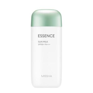 Missha All-Around Safe Block Essence Sun Milk showing its packaging and texture.
