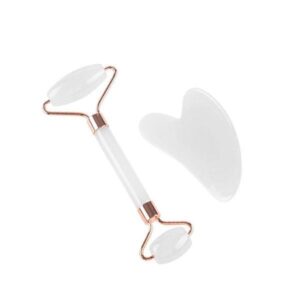 Natural Jade Stone White Crystal Jade Roller & Gua Sha Massage Tool for Face and Body on a neutral background.