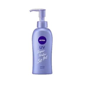Nivea Sun Protect Super Water Gel Sunscreen Pump Bottle SPF50 PA+++ 140g displayed on a clean background.