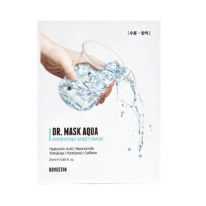 Rovectin Dr. Mask Aqua Hydrating Sheet Mask showing the product packaging with hydration benefits.