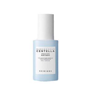 SKIN1004 Madagascar Centella Hyalu Cica Blue Serum 50ml bottle on a soft background.