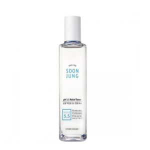 Etude House Soon Jung pH 5.5 Relief Toner bottle on a neutral background.