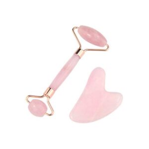 Natural Jade Stone Rose Quartz Jade Roller & Gua Sha Massage Tool for Face and Body displayed on a soft background.